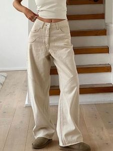 HOUZHOU Beige jean Baggy femmes pantalon en Denim décontracté Vintage taille haute pantalon large classique Streetwear mode automne dames 240304