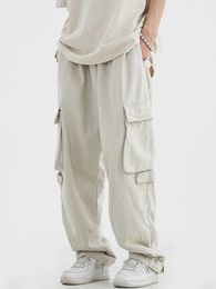 HOUZHOU Cargo pantalon pour hommes Hip Hop blanc pantalon mâle Vintage japonais Streetwear lâche décontracté Style Safari poche zippée 240227