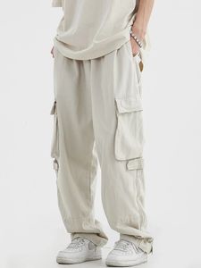 HOUZHOU Cargo Broek voor Mannen Hip Hop Witte Broek Mannelijke Vintage Japanse Streetwear Losse Casual Safari Stijl Pocket Zip 240226