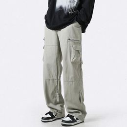 Houzhou pantalon cargo hommes zipper superdimension pantalon de jambe masculin streetwear hip hop décontracté coréen japonais de poche safari de poche 240409