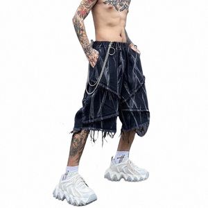 Houzhou Distred Ripped Male Denim Shorts Jeans Homme Baggy Hommes Shorts d'été Y2K Noir Punk Streetwear Vintage Hip Hop 84CG #