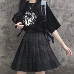 Houzhou Gothic Black Plaid Rok Dames Kawaii Harajuku Hoge Taille geplooid Mini Rokken Japans School Uniform Preppy Stijl JK 220317