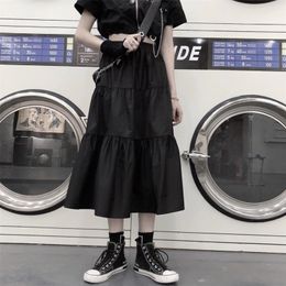Houzhou Gothic Long Rok Zwart Goth Hoge getailleerde Patchwork Midi Zomer Japanse Stijl Harajuku Punk Streetwear 220401