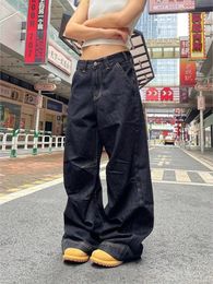 HOUZHOU Grunge Y2k noir jean femmes Vintage surdimensionné haute rue Cargo Denim pantalon large décontracté Baggy pantalon droit 240315