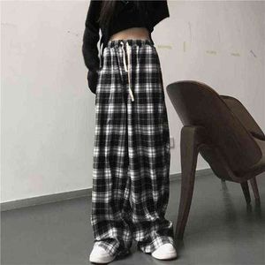 HOUZHOU Harajuku pantalon à carreaux surdimensionné femmes mode coréenne noir blanc pantalon à carreaux pour femme automne jambe large pantalons de survêtement 211124