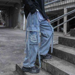 HOUZHOU jean Baggy dchir pour homme pantalon en Denim Punk Rave Goth Cargo Streetwear Hip Hop automne 0309