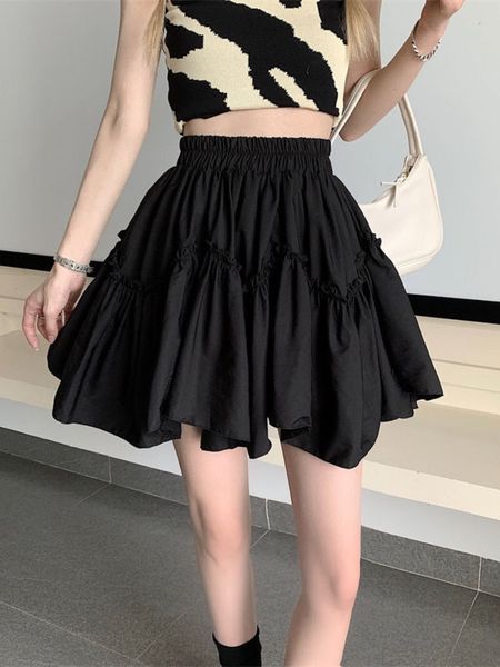 Houzhou Kawaii Mini faldas Mujeres Hongos blancos Summer 2024 Sweet Linda falda plisada Black Goth Lolita Estilo preppy Y2K