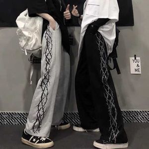 HOUZHOU pantalon femmes imprimé lâche unisexe Couples pantalon Harajuku Streetwear Hip Hop Vintage coréen mode large jambe pantalon Q0801