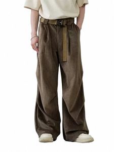 Houzhou plisado pantalones cepillados hombres hip hop coreano pantalones de pierna ancha masculino cintura alta de gran tamaño casual streetwear vintage otoño y9kc #