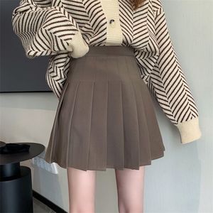 Houzhou geplooid rok vrouwen herfst kawaii schattige hoge getailleerde mini rokken koreaanse mode school uniforme meisjes casual preppy stijl 220317