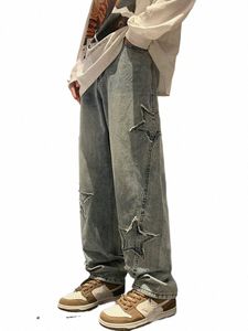 Houzhou Stars Broderie Y2K Baggy Jeans Hommes Denim Pantalon Homme Vêtements Droit Hip Hop Cott Pantalon Pantal Homme Mens Jeans u0EG #
