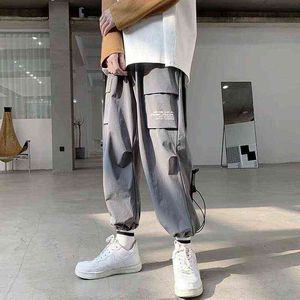 Houzhou zomer heren vrachtbroek dunne zwarte lading broek voor mannen Koreaanse stijl grijze broek voor mannen Japanse streetwear G220224