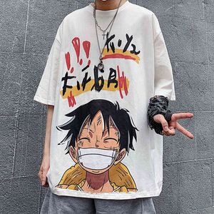 Houzhou Summer Soueve T-shirts Graphic Tee White Harajuku Anime One Peace Luffy Mens Vêtements Japonais Streetwear Hip Hop G220512