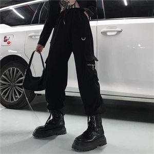 HOUZHOU Techwear noir Cargo pantalon femmes Hippie Streetwear Punk taille haute Style coréen surdimensionné pantalon femme pantalon de survêtement 211115