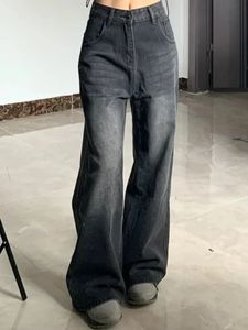 HOUZHOU Vintage noir jean femmes taille haute Grunge Y2k années 90 Streetwear Baggy décontracté mode coréenne droit lavé Denim pantalon 231228