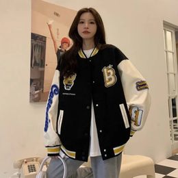 Houzhou Vintage Bomber veste Femmes Harajuku Varsity Vestes de baseball coréen Kawaii Fashion College Streetwear surdimensionné Y2K 240423