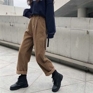 HOUZHOU femmes automne velours côtelé Cargo pantalon taille élastique Vintage Harajuku coréen pantalon décontracté femme 90s Streetwear 211218