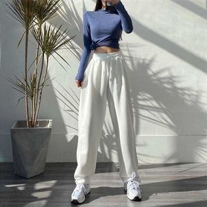 HOUZHOU femmes pantalons de sport mode coréenne surdimensionné gris Jogging pantalons de survêtement Baggy taille haute Joggers blanc pantalon femme 211115