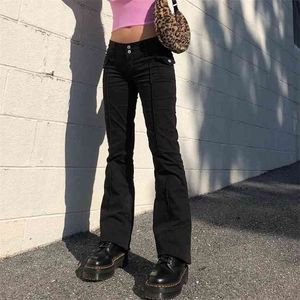 HOUZHOU Y2k taille basse noir Jean Vintage 90 s esthétique Rise Harajuku Denim pantalon mode pantalon 210809