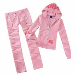 Houzhou Y2k Veet Chándal Mujer Carta rosa Parche Velour Zip Up Sudadera con capucha y pantalón Conjuntos Sportwear Conjunto de entrenamiento vintage Otoño Y4U1 #