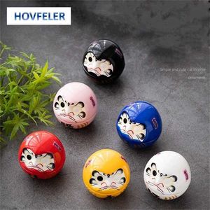 HOVFELER cerámica japonesa Daruma muñeca artesanías amuleto de la suerte fortuna ornamento paisaje decoración del hogar accesorios en miniatura regalos 211108