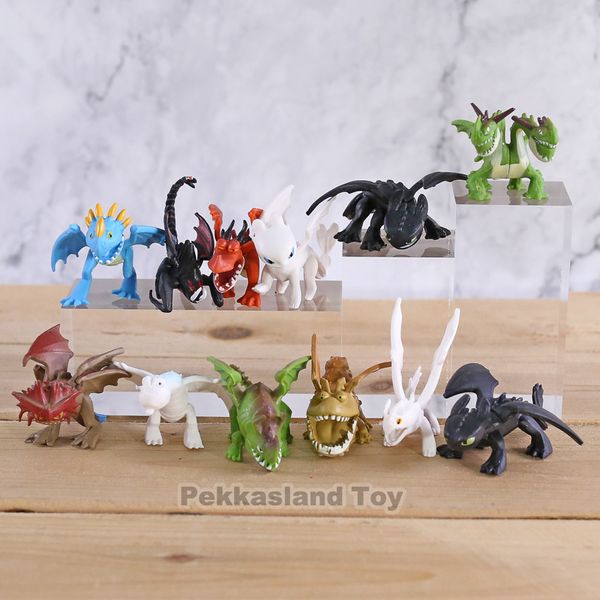 Cómo entrenar a tu dragón 3 Night Light Fury Sin dientes PVC Figuras de acción Dibujos animados Bezzubik Anime Figuras Muñecas Juguetes para niños Set C0220