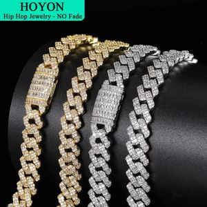 Hoyon 10 mm Sparkling Iced Out Diamond Cuban Chain Mens Collier 925 Bracelet plaqué en argent AAA bijoux Hip Hop Zircon Hip Hop 240515