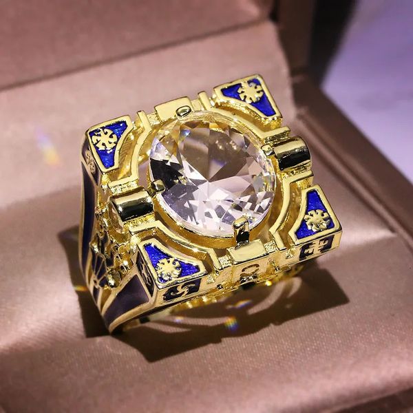 HOYON 14K Yellow Gold Color Anneau pour hommes 925 Sliver Squar Invisible Setting Natural Diamond Zircon Bandes de bijoux