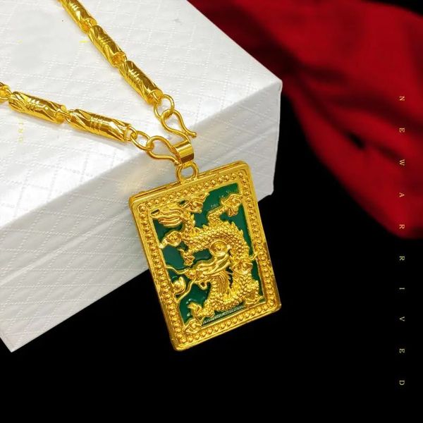 HOYON 18k color oro colgante para collar puro luminoso jade encantos cuello collares espesar dubai arena oro dragón marca joyería 240105
