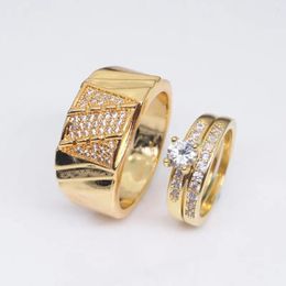 HOYON – ensemble de bagues de couple couleur or jaune 18 carats, bijoux de mariage, diamant zircon, cadeau pour hommes et femmes, 240401