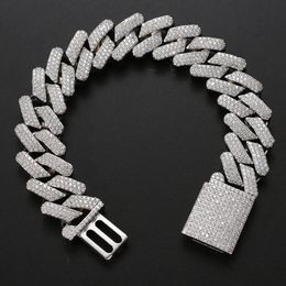 Hoyon 20 mm 3 rijen CZ Cuban Chain Heren Bracelet S925 Silvertate 18K Gouden sieraden Hip Hop Rockles 240508