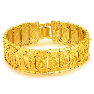 HOYON 24 k couleur or pur montre Bracelet pour hommes motif Dragon charmes bracelets homme Gentleman chaîne mariage 999 bijoux fins 240106