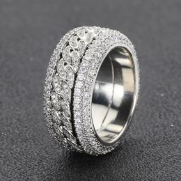 HOYON Diamant Vorm Cubaanse Ringen Voor Mannen S925 Sterling Zilver Goud 3 Lagen Hip Hop Goregous Fonkelende Sieraden 240113