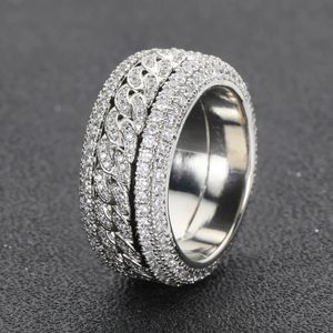 Hoyon Diamond Shape Cubaanse ringen voor mannen S925 Sterling Silver Gold Rings 3 lagen Hip Hop Goregous Sparkling Jewelry240327