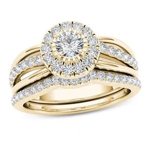 HOYON Natuurlijke 2 s Diamanten ring set voor paar Sieraden 14K Goud kleur Vintage Bloemvorm Bizuteria Bruiloft Anillos De Ring 240220
