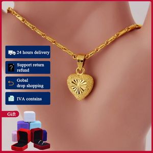 HOYON Real 18K Collar con revestimiento de oro Cadena de clavícula Cuello Collar Joyería para mujeres Encantos Colgante en forma de corazón Regalo para novia 240306