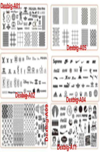 HQ 6Style Lo Go Brand Designs Nail Art Stamping Plate de tampon en plastique Big XL Design Image Plaques Transfer Polish Prin5546404