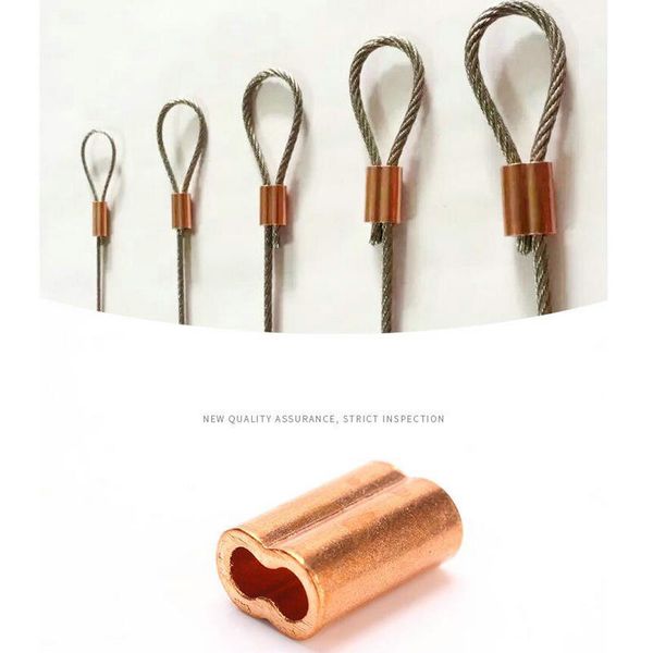 HQ CF02 Red Copper M0.5-M12 Divers Clip de corde de câble de câble en acier Clip à double trou double / ovale / Ferrule Rond