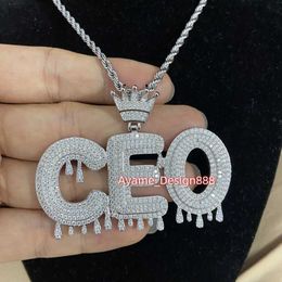 HQ Gems 45x68mm Solid S925 Silver Iced Out Moissanite Diamond Letter Collier Pip Hop Pendant pour hommes