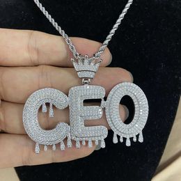 HQ Gems 45x68mm Solid S925 Silver Iced Out Diamond Letter Collier Pip Hop Pendant pour hommes