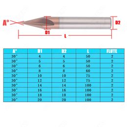 HRC58 SHAMPER MOURING CUTTER 30 graden 2 Flutes Carbide Corner Countersink Afhuring Mill Deburring 4 6mm randen V Grove Router