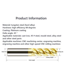 HRC70 Carbide End Mill 1 2 4 5 6 8 10 12 4Fluten Frees Cutter Tungsten Snijdgereedschap CNC Metalen stalen Key Face Square Router Bit