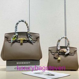 Hremms Birkks Designer Schoudertassen online shop 2024 Nieuwe damestas Litchi-patroon 25 30 Dubbele riem Handheld Crossbody Lock-gesp met echt logo