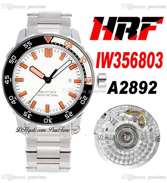 HRF Aquatimer 2000 IW3568 A2892 Montre automatique pour homme Boîtier en acier de 44 mm Cadran blanc orange Marqueurs de bâton Bracelet en acier inoxydable Super Edition Puretime C3