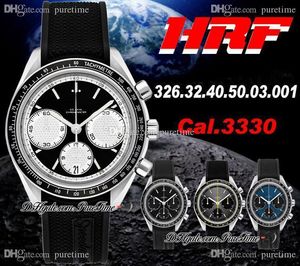 HRF Racing Cal.3330 A3330 Automatische Chronograph Mens Horloge Zwart Textuur Dial White Subdial Black Rubber Best Edition New Puretime HM01C3