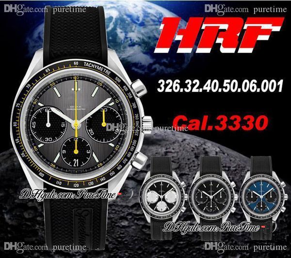 HRF Racing Cal.3330 A3330 Montre chronographe automatique pour homme Cadran gris texturé Sous-cadran noir Caoutchouc jaune noir Meilleure édition Puretime HM01A1