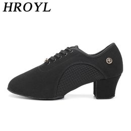 HROYL Chaussures de Danse de Salon Latine pour Femmes À Lacets Pratique Bout Fermé Moderne Salsa Danse Enseignement Performance Chaussures de Danse 240117