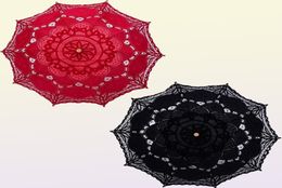 HS Bridal Paraplu Vintage Victoriaanse Witte Lace Manual Opening Wedding Umbrella Black Bruid Parasol voor bruiloft douche Paraplu 23794532