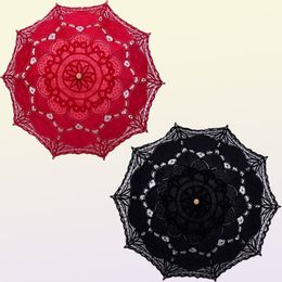 HS BRIDAL Parapluie Vintage Victorien Dentelle Blanche Ouverture Manuelle Parapluie De Mariage Noir Mariée Parasol Pour Mariage Douche Parapluie 29101937