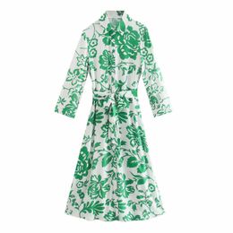 HSA Europese en Amerikaanse zomerwind Dames Groen Gedrukt Poplin Lange jurk 1966 210716